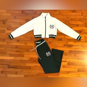 Fashion Nova White and Hunter Green Tennis Club Style Tracksuit